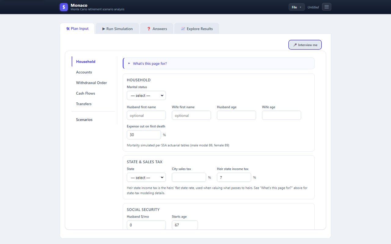 Monaco retirement plan dashboard